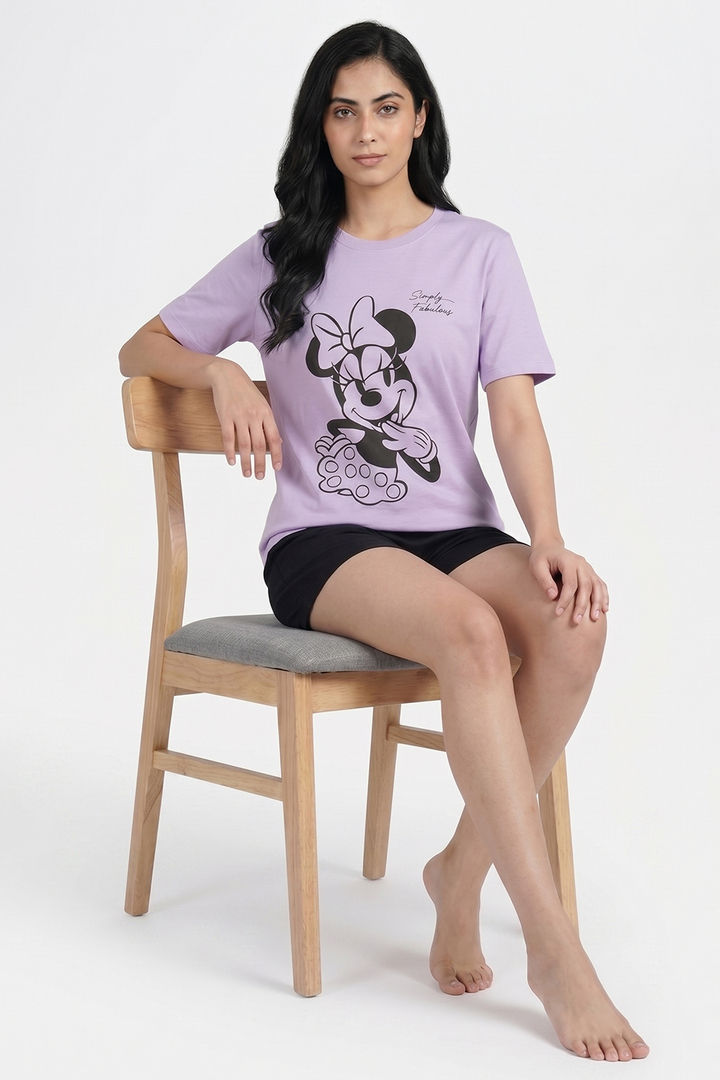 Zivame Minnie Mouse Knit Cotton Lifewear Top - Pastel Lilac — image 5